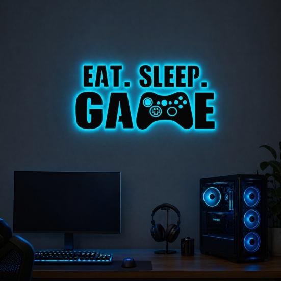Glow In The Dark Eat Sleep Game Wall Decal, Luminous Gamer Boy Wall Stickers, Video Game Decor, Gaming Controller Decals