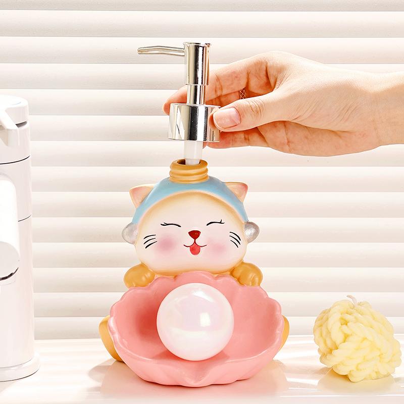 Cute Cat Soap Box lotion Bottle Two in one Two Use Drain Ceramic Soap Dish Toilet Soap Box Hand Wash Liquid Press Bottle