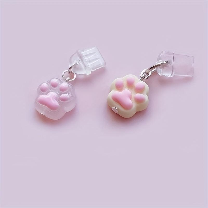 Roztomilý růžový přívěsek na mobil s kočičí tlapkou, Kawaii růžová prachová zátka s psí tlapkou, Prachová zátka do gumového konektoru pro sluchátka mobilu