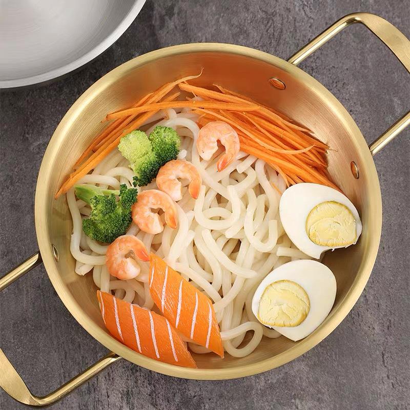 Korean Seafood Hot Pot: Stainless Steel Gold Soup Pot for Gas or Induction Stoves, Ideal for Noodles, Ramen, and Army Stew.