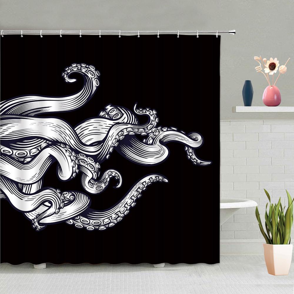 Meerjungfrau Oktopus Duschvorhang Set Abstrakt Ozean Nautisch Fantasy Tiere Tentakel Meeresschildkröte Badezimmer Vorhänge Badezimmer Dekor Sets