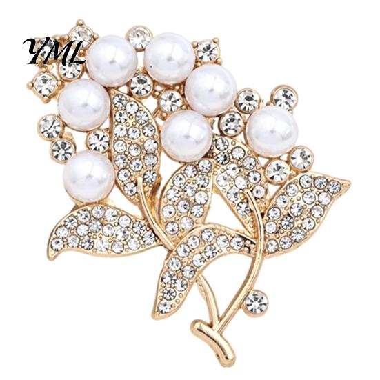 Clothing Accessories Flower Branch Brooch with Faux Pearls Rhinestones, Decorative Lapel Pin Daily Wear for Wedding Party, Dainty Jewelry Accessory