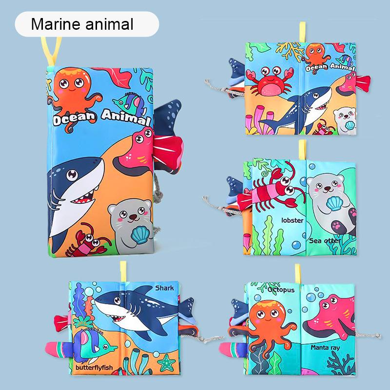 

Infant Cloth Book With 3D Tails - Bite-Safe Early Learning Toy, Montessori Touch And Feel Crinkle Cloth Books Marine animals