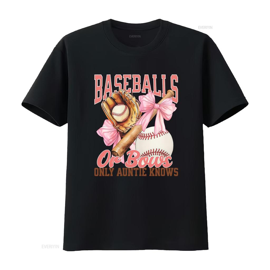 Retro Funny Gender Reveal Baseballs Or Bows Auntie Print Casual T Shirt Vintage Washed Unisex Top For Everyday Wear Homme Soft