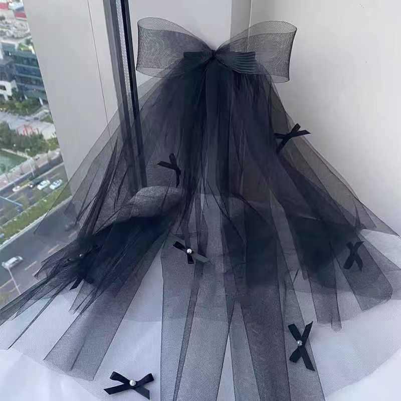 Halloween Veil Bow Hairpin Black 2025 New Holiday Dress Up Photo Props Large Headdress Hair Accessories