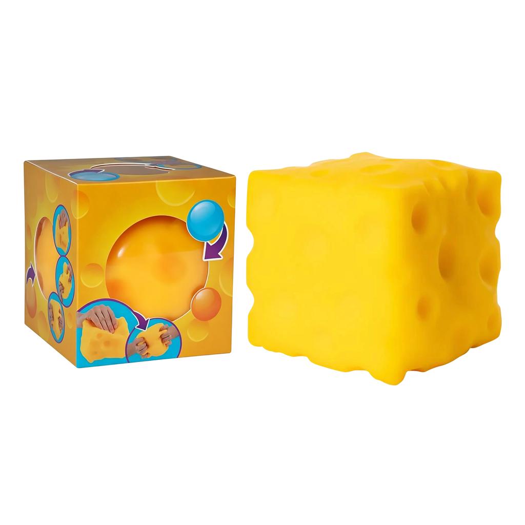 10cm Cheese Shaped Slow Rebound Foam Squishy Toy Stress Relief Soft Foam Squeeze Toy with Colorful Packaging for Sensory and Relaxation