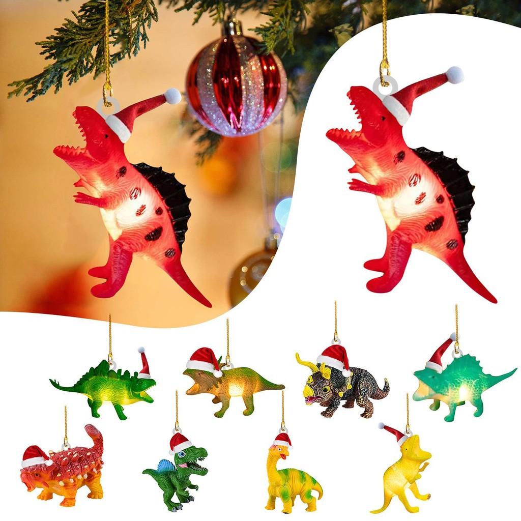Festive Flat Dinosaur Acrylic Christmas Ornament Cheerful Vehicle Decoration Gift For All Ages