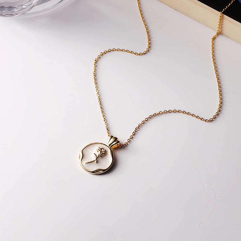 New Rose Flower Dripping Glaze Pendant Necklace for Women Round Water Wave Chain Feeling Neck Chain Feeling Clavicle Chain