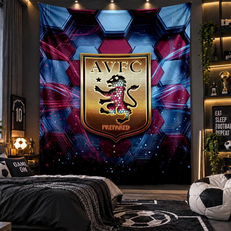Wall Hanging Tapestry Aston Villa Football Print Cloth for Living Room Bedroom Home Decor