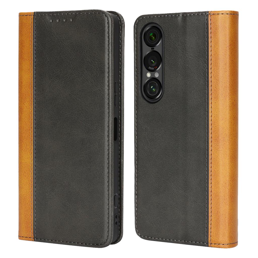 For Sony Xperia 1 VII Case Calf Texture 3 Card Slots Color Splicing Leather Phone Cover
