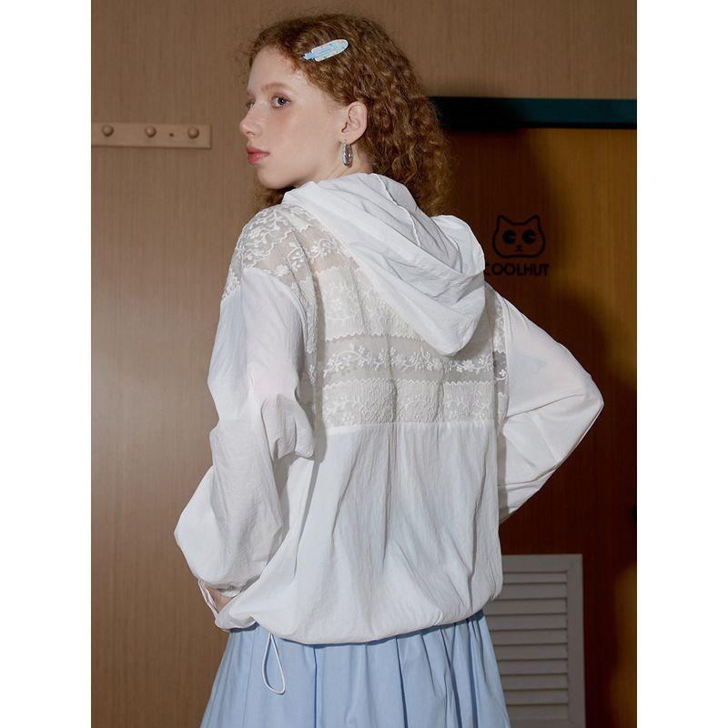 Coolhut2026 Spring and Autumn Style Hollow Lace Embroidered Crochet Hooded Sunshade Women's Lightweight Jacket