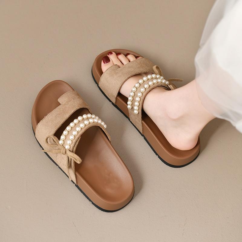Fashion French Pearl Platform Slippers Women's Summer 2025 New Sandals Open-toe Cool Breatheable Princess Shoes Mules Female