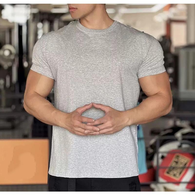 Mens Solid Color American Style Casual Fitness Quick Dry Short Sleeve Base T Shirt