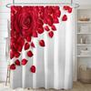 Simple Red Rose Petals Shower Curtain Washable Dirt-Resistant Shower Head Waterproof Polyester Bath Curtain For Home Decor