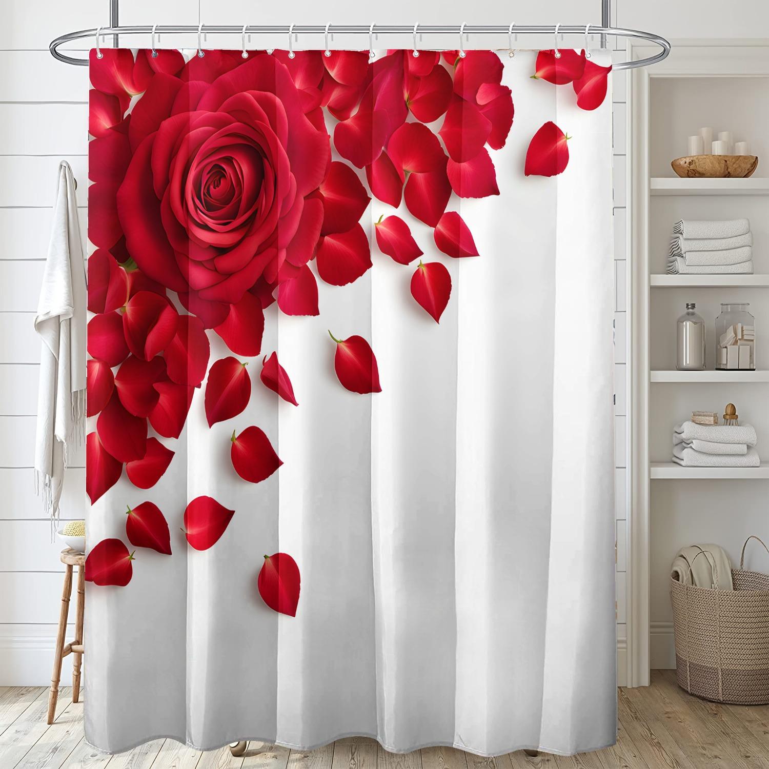 

Simple Red Rose Petals Shower Curtain Washable Dirt-Resistant Shower Head Waterproof Polyester Bath Curtain For Home Decor 90x180CM