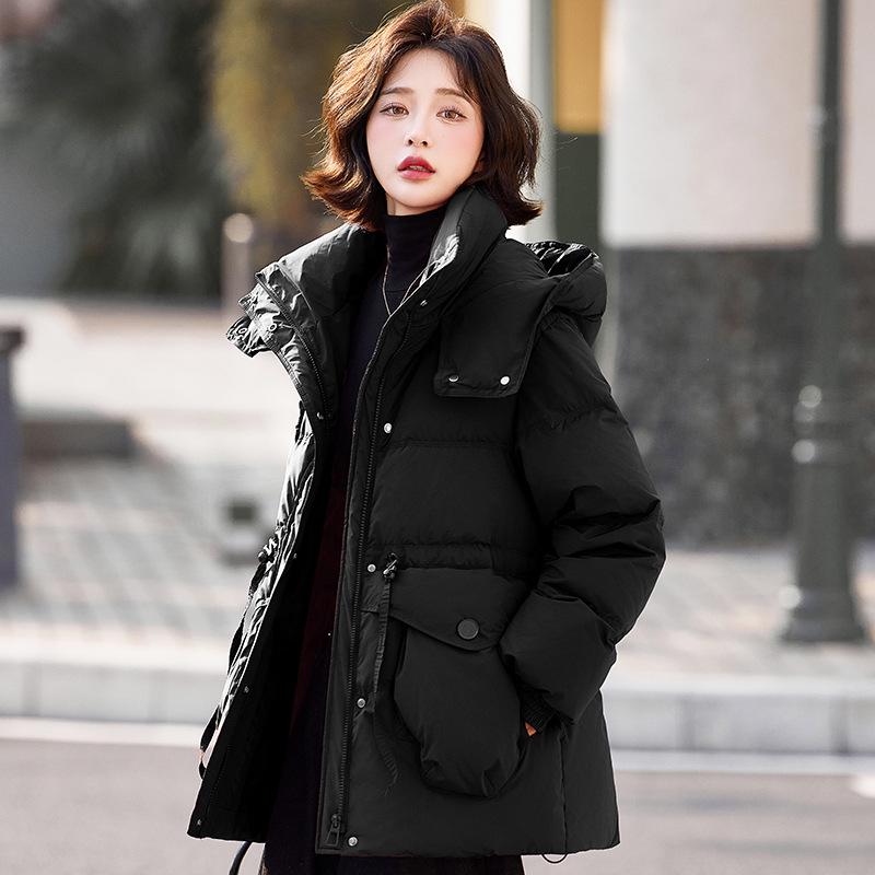 2024 Red & White Plus Size Mid-Length Duck Down Coat - Thickened, Warm, Loose Fit