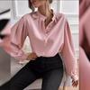 Shirt Women's Hot Style Half Open Collar Solid Color Loose Long Sleeve Elegant Temperament