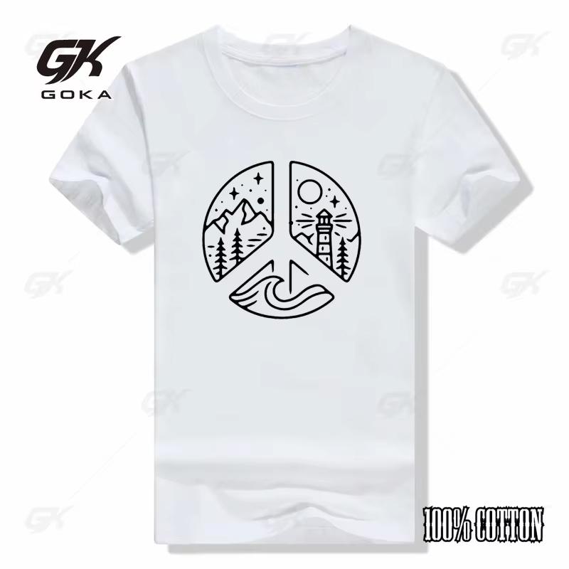 REM Adventure Awaits Letter Tshirt Creative Mountains And Trees tees Adventure World Peace t shirt fashion casual unisex tshirt