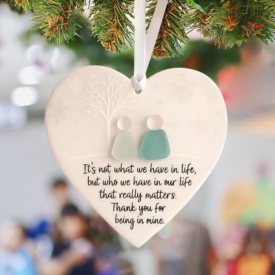 Heart-Shaped Sea Glass Friendship Decor Heart Keepsake Christmas Ornament for Xmas Tree Hanging Sea Glass Art for Best Friends