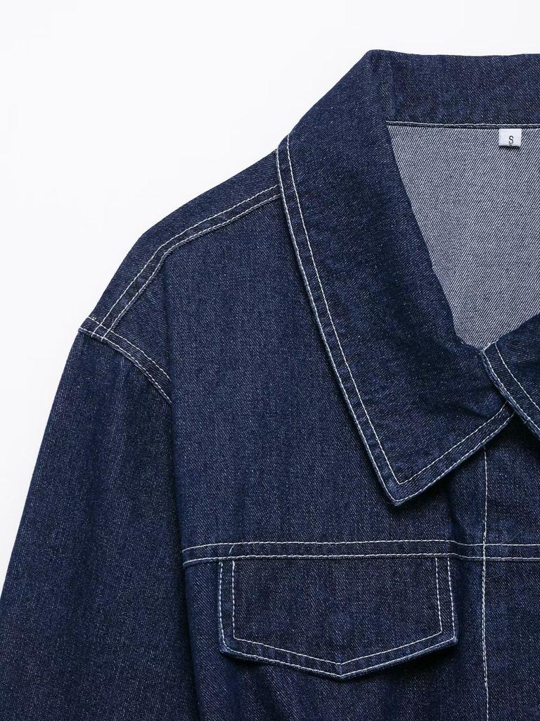 2025 Frühling Damen Jeansjacke mit Gürtel & Straight-Leg Hose Set