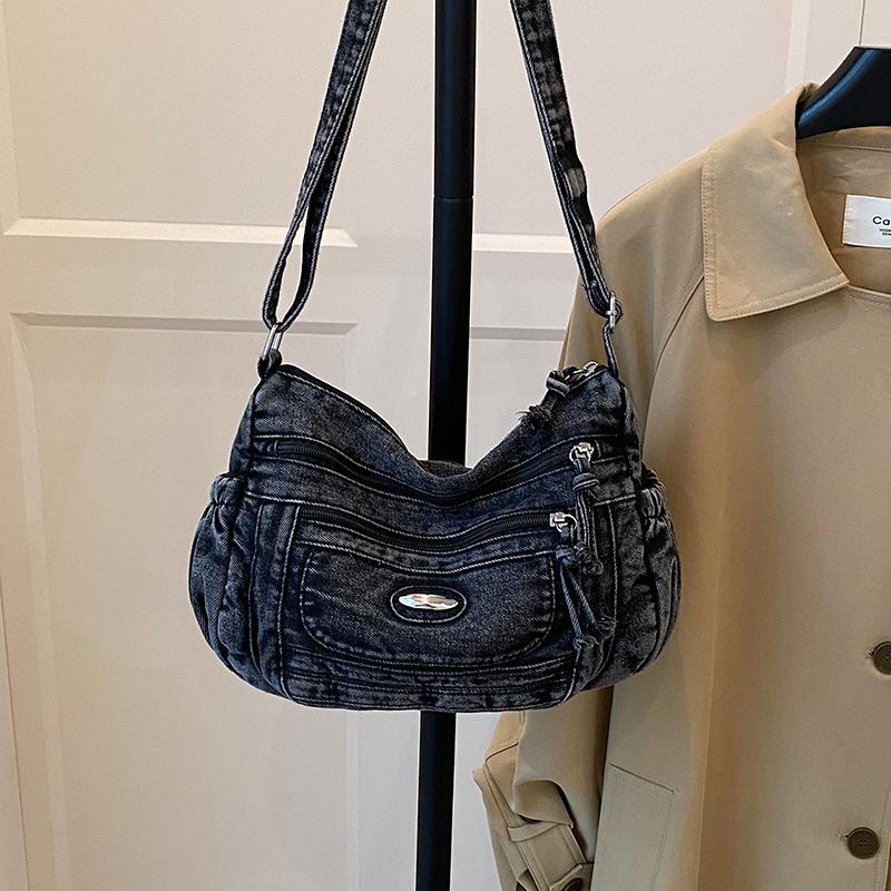 Schultertasche mit großer Kapazität Damen Denim Umhängetasche Mamatasche