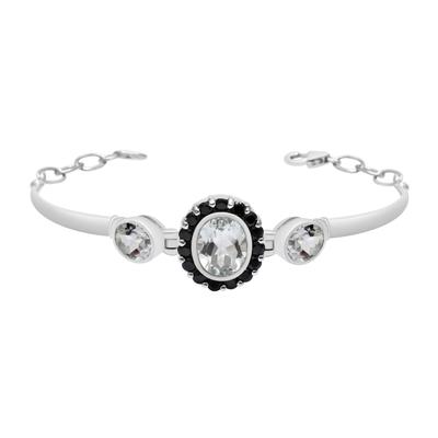 Natürliches Weißes Topas & Schwarzes Spinell Edelstein Armband, 925 Sterling Silber, Lünetten Gliederarmband, handgemachtes verstellbares Armband Schmuck Geschenk für Frauen