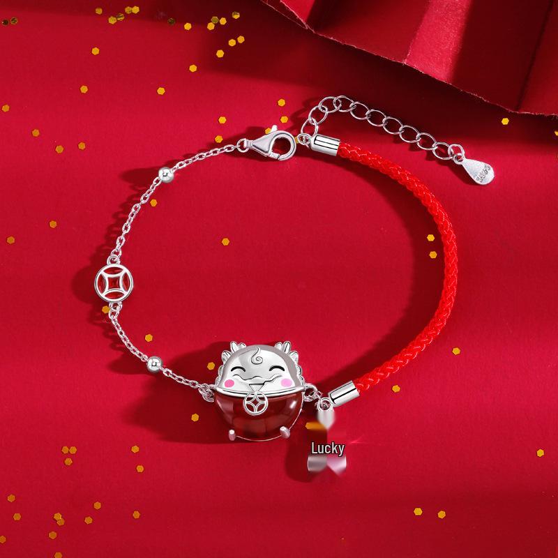 S925 Sterling Silver Dragon Bracelet with Red Agate for Women - Chinese Style Zodiac Wealth Attraction S925 Silver
