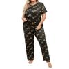 European and American Style Women’s Spring and Summer Pajama Set Plus Size Heart Print Short Sleeve Top and Long Pants Comfortable Loungewear
