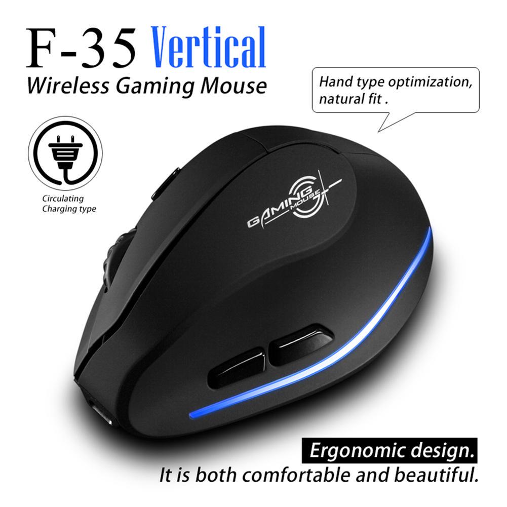 ZELOTES F-35 Wireless 2.4GHz Rechargeable Vertical Mice 6 Buttons 2400 DPI Adjustable Ergonomic Optical Gaming Computer Mouse