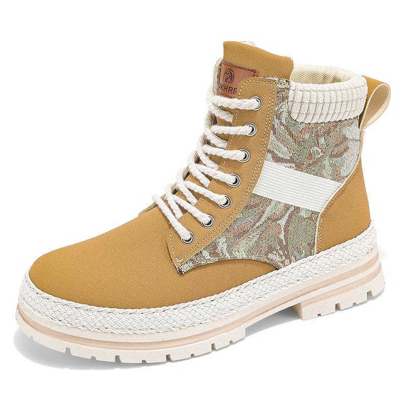 Leather Martin Boots Men's Autumn High-top Men's Boots Autumn and Winter Velvet Tooling Trendy Boots Men's Straw Bottom