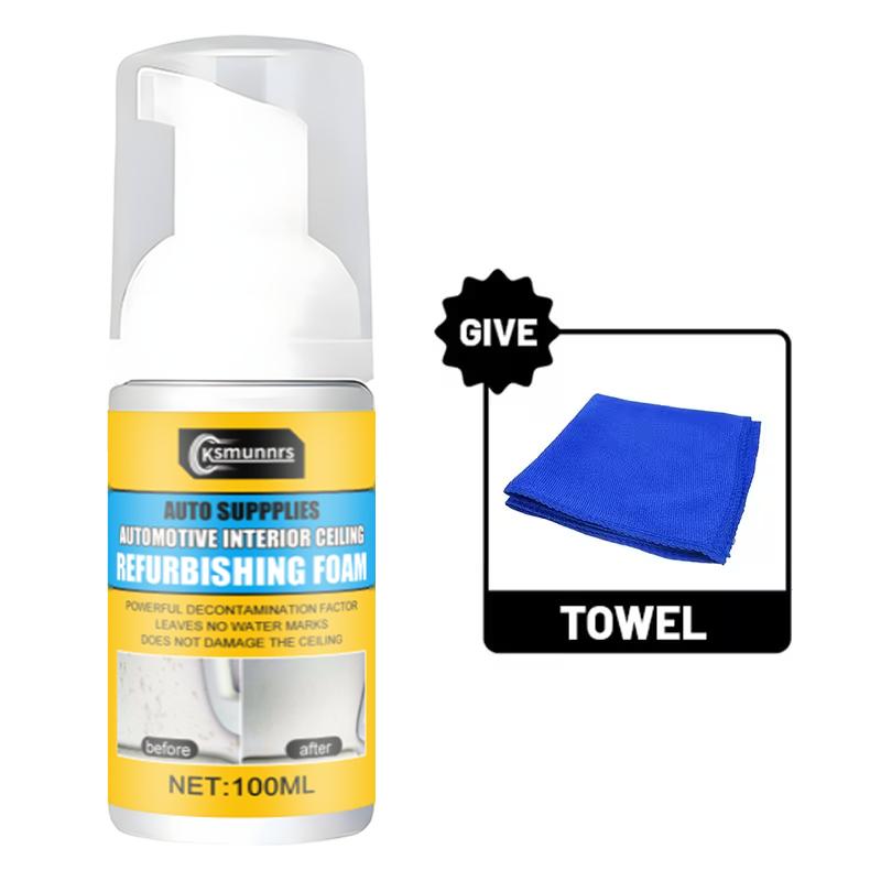

Automotive Interior Foam - Quickly Removes Stains and Dust from Seats, Headliners, Carpets, Fabrics, and Plastic Surfaces - Easy 100ml&1