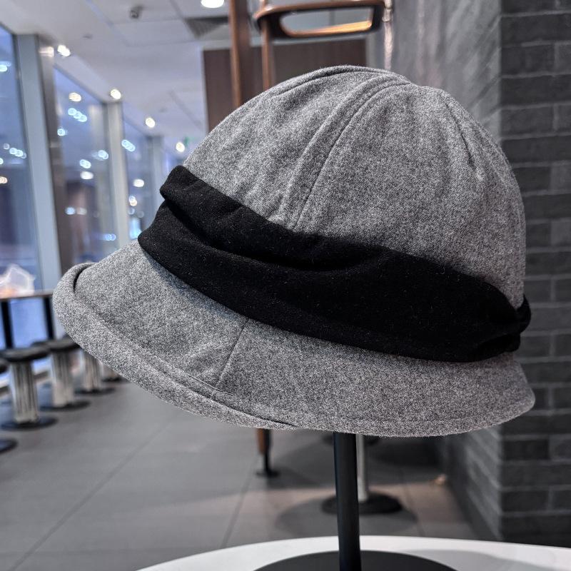 New Splicing Bucket Hat Women's Autumn and Winter Retro Face Small Versatile Stacking Basin Hat Casual Commuting