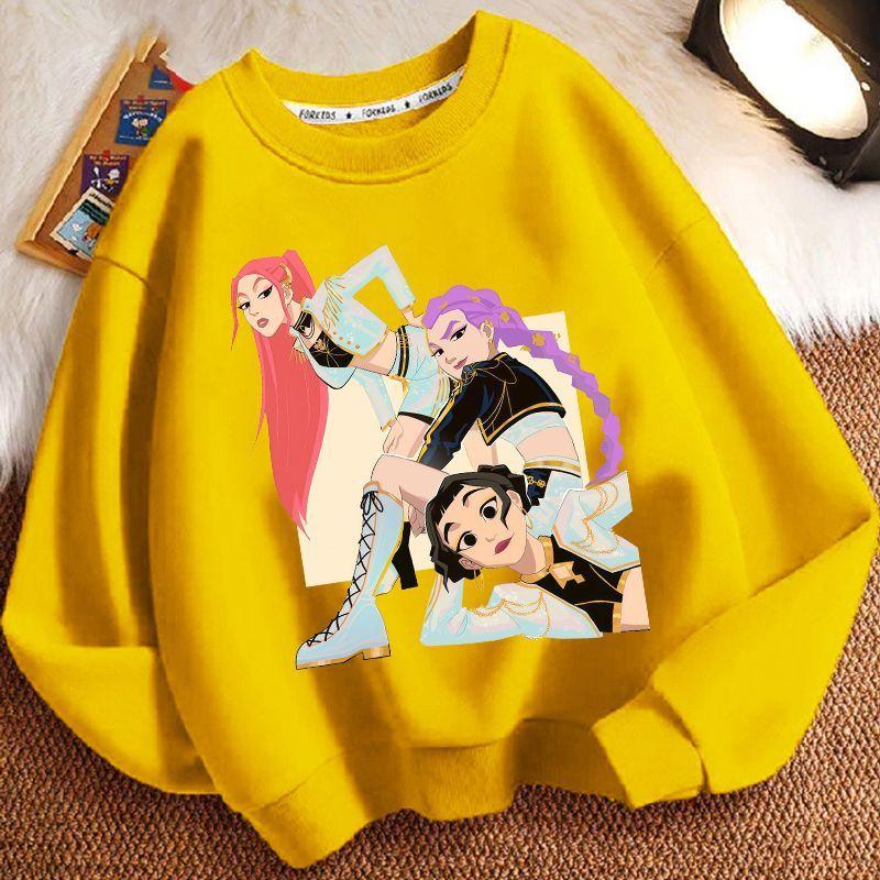 Children's Cartoon Witch Hunt Team Round-neck Hoodies for Autumn and Winter, Loose Long-sleeved Casual Hoodies for Boys and Girls