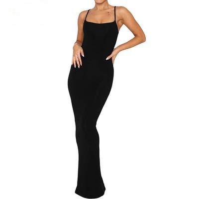 Ladies Summer New Solid Colour Halter Dress Sexy Slim Package Hip Long Dresses