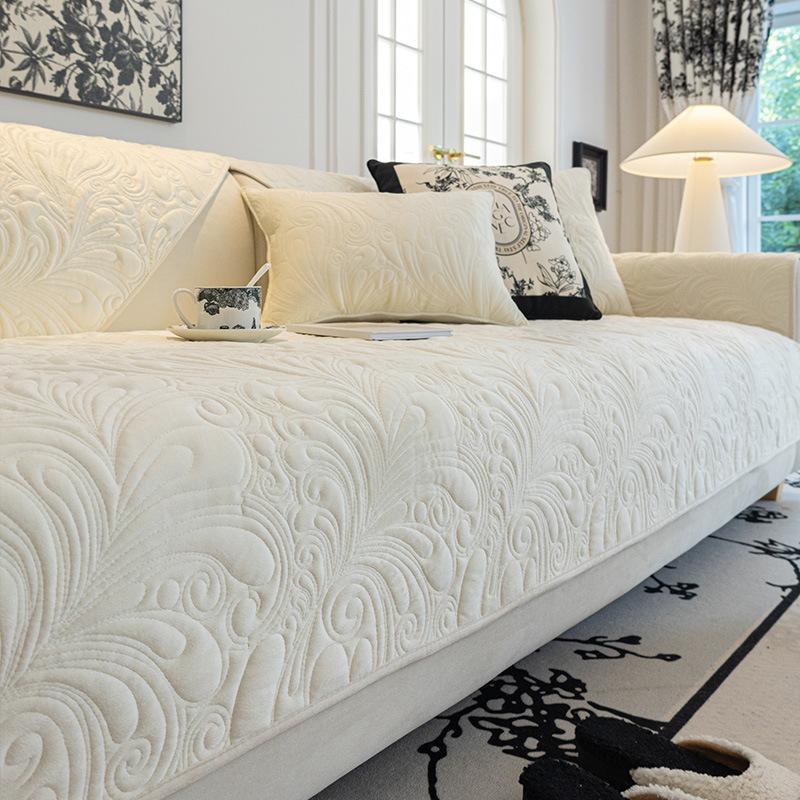 Cojín de sofá de otoño e invierno, cojines de asiento antideslizantes de alta gama, funda de sofá de vellón grueso, funda de tela