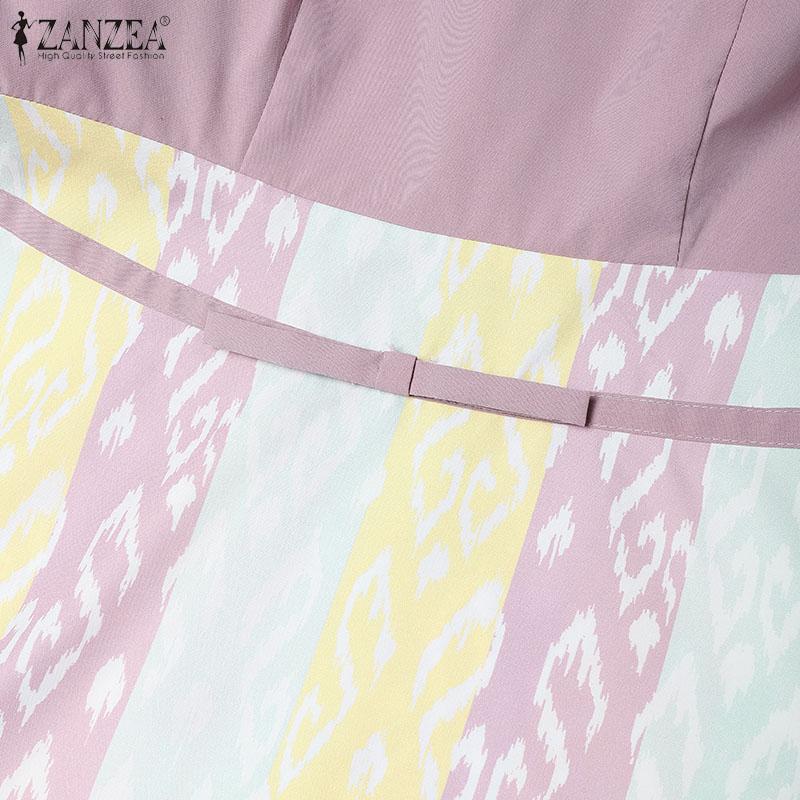 ZANZEA Women Casual Round Neck Short Sleeve Summer Print Dress