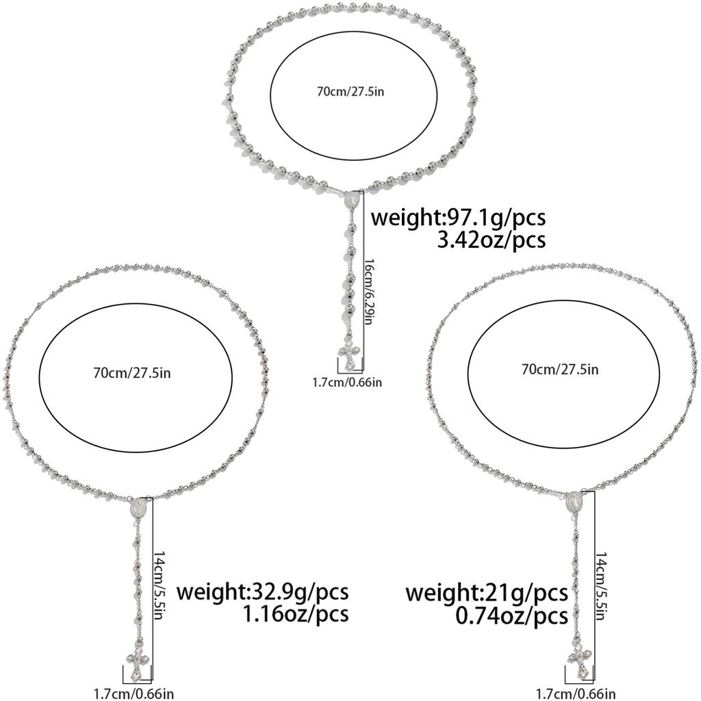 Salircon Hip Hop Punk 3 Styles Stainless Steel Beaded Chain Jesus Cross Pendant Necklace Men Christian Christ Long Chain Jewelry