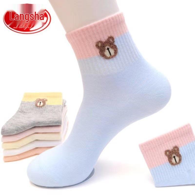 Langsha Women's Cotton Mid-Calf Socks - Autumn/Winter Breathable Odor-Resistant Chinese Style for All Seasons