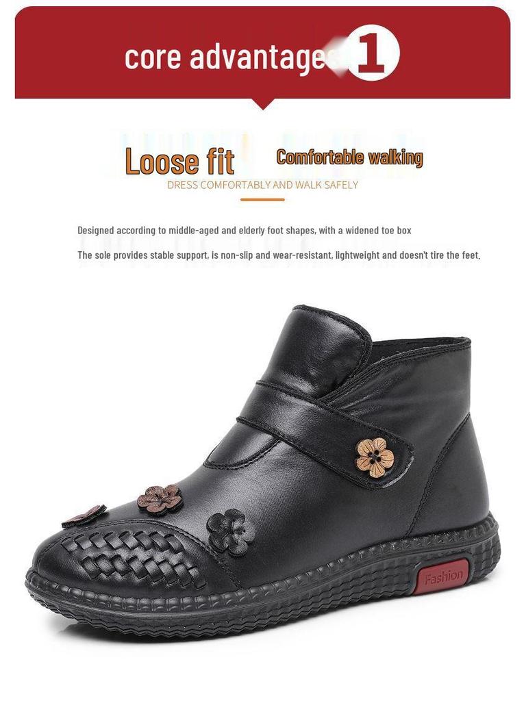 Women's Waterproof Plush Winter Shoes - Warm, Non-Slip, Soft Sole for Elderly