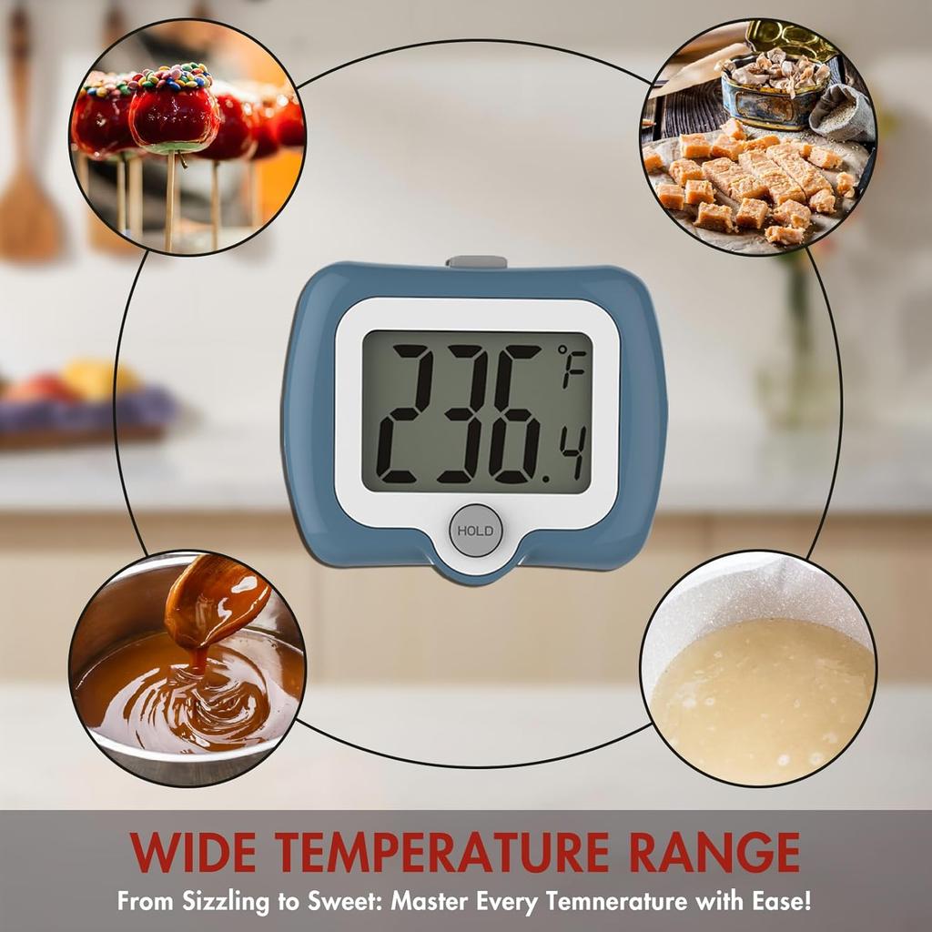 Digital Candy Thermometer with 10" Probe & Pot Clip - Instant-Read LCD Food Thermometer for Candy Making Meat Cooking