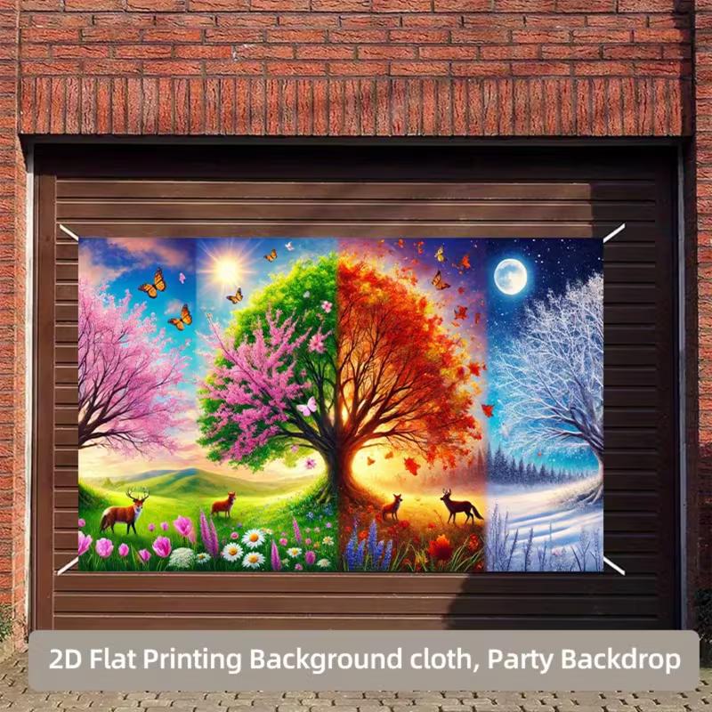 2D Four Seasons Tapestry, Vibrant Spring, Summer, Autumn, Winter Tree Wall Art