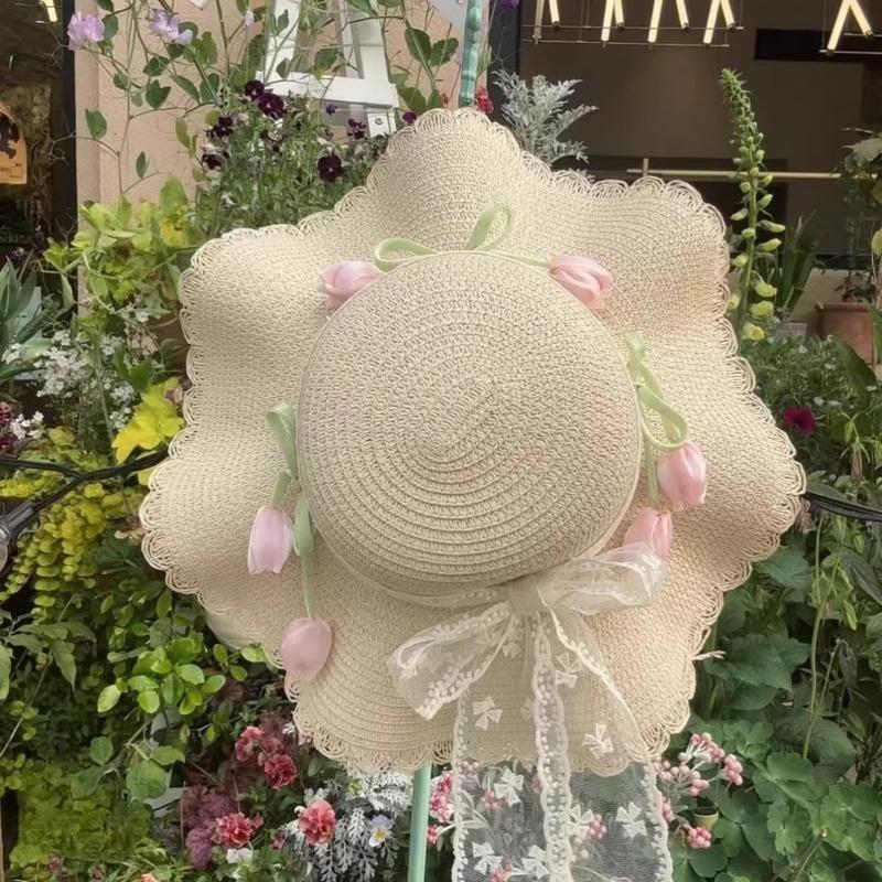 Summer Lace Girl Straw Sun Hat Women's New Summer Straw Hat Sun Protection Seaside Beach Photo