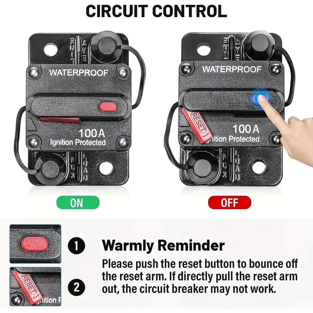 100A 200A Circuit Breaker Manual Reset Amp Power Protect Car Audio Inline Fuse Inverter 12V - 48V DC Waterproof Box for Truck RV