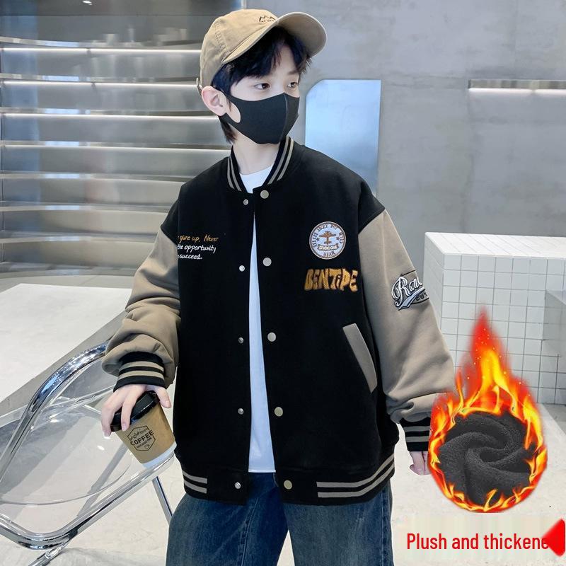 Spring and Autumn 2025 Boys' Baseball Jacket – Fashionable Medium and Large Sizes