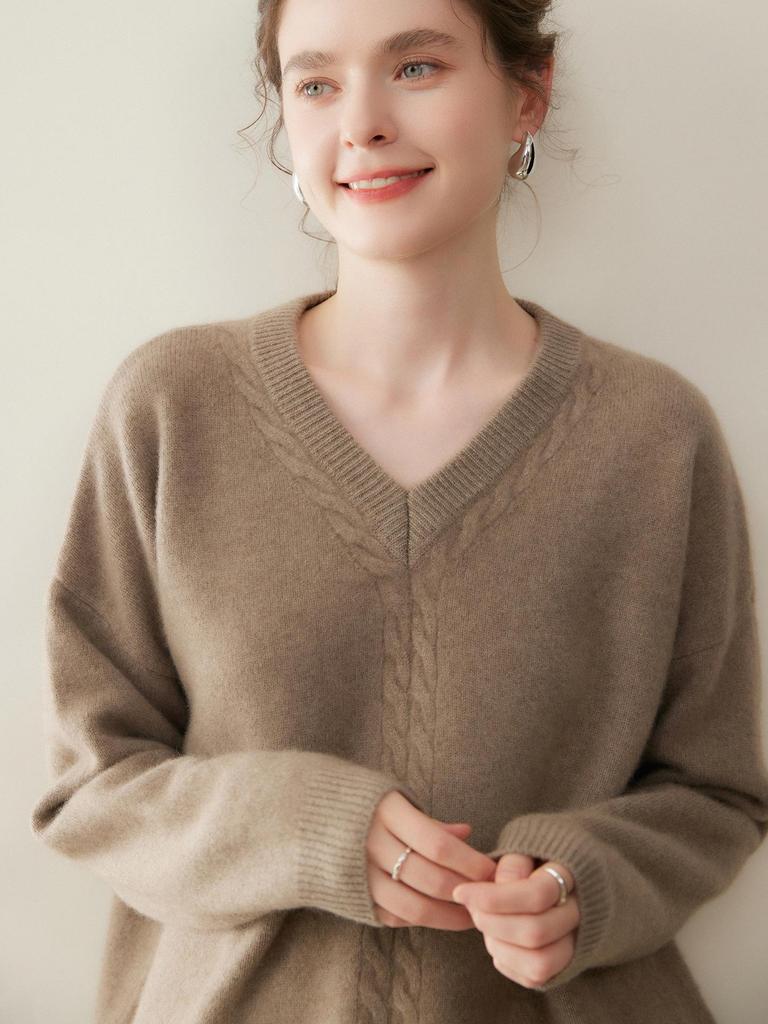 Korean Style Cashmere Women's Knit Sweater: Autumn Winter Solid Color Drop Shoulder Pullover