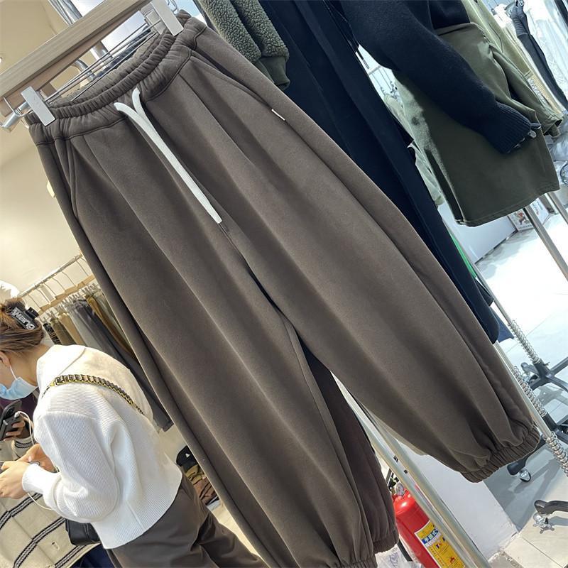2025 Winter Women's European Loose Wide-Leg Thickened Plus Velvet Harem Sweatpants