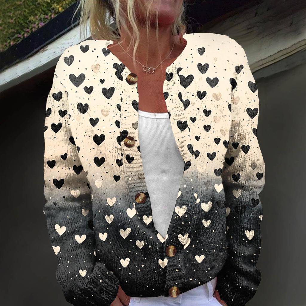 Cardigan da donna alla moda stampato a maniche lunghe in maglia con bottoni