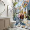 ~O~European Village Shower Curtain - Cobblestone Street, Colorful Flower Baskets, Quaint Houses, 70.8x70.8", Polyester, Washable