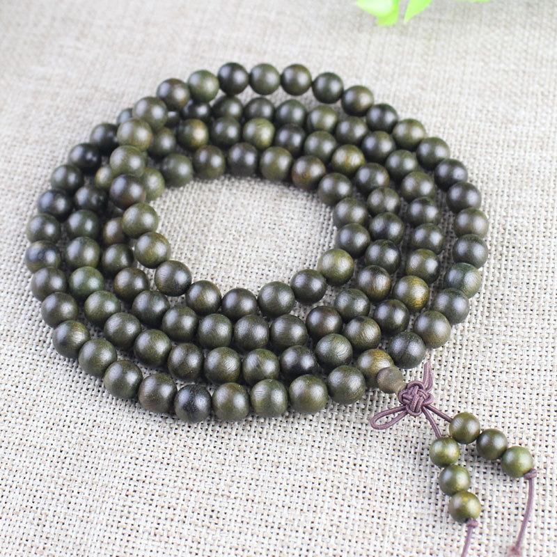 Golden Sandalwood Buddhist Prayer Beads Bracelet - 108 Beads, Wooden Wenwan Ornaments for Men, Women, Couples