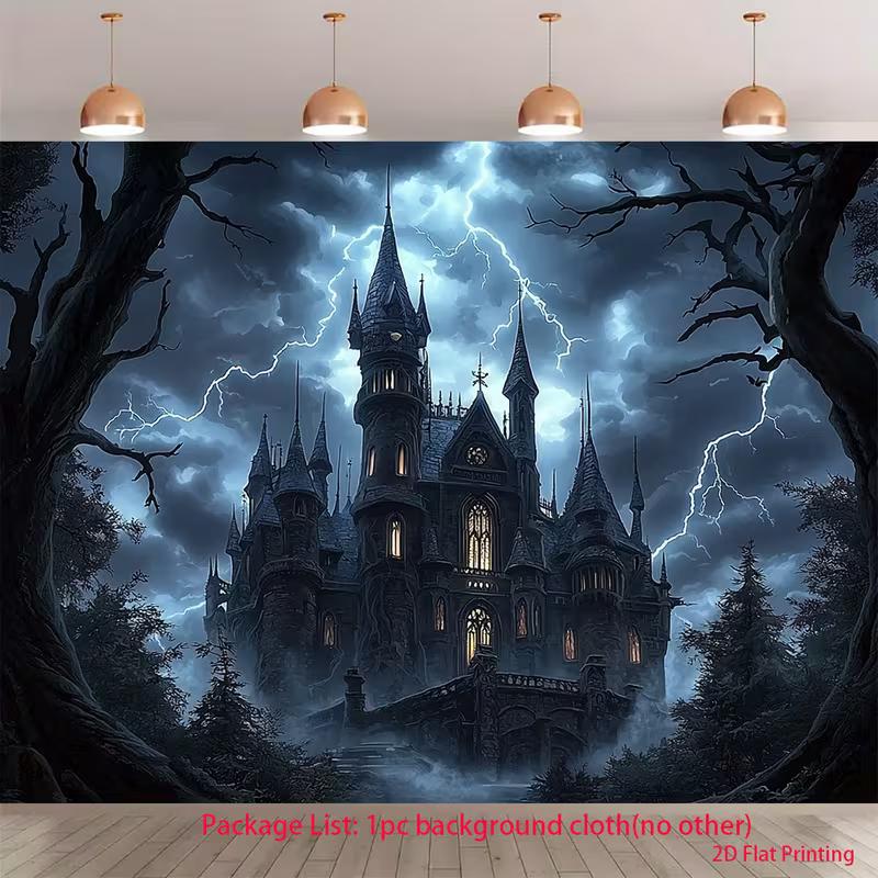 

2D Stormy Night Dark Castle Live Stream Background Cloth for Vlog Decoration 47.2x31.5inch/120*80cm